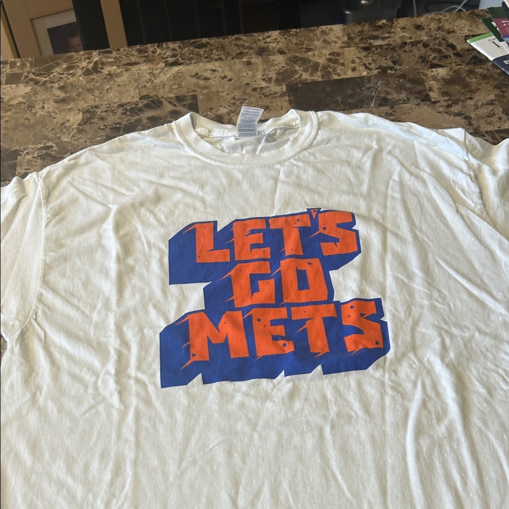 White Let's Go Mets Graphic Tee
